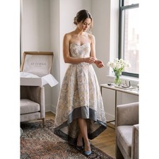Regency Chi Chi London Metallic Floral Brocade High Low Strapless Dress Size 12