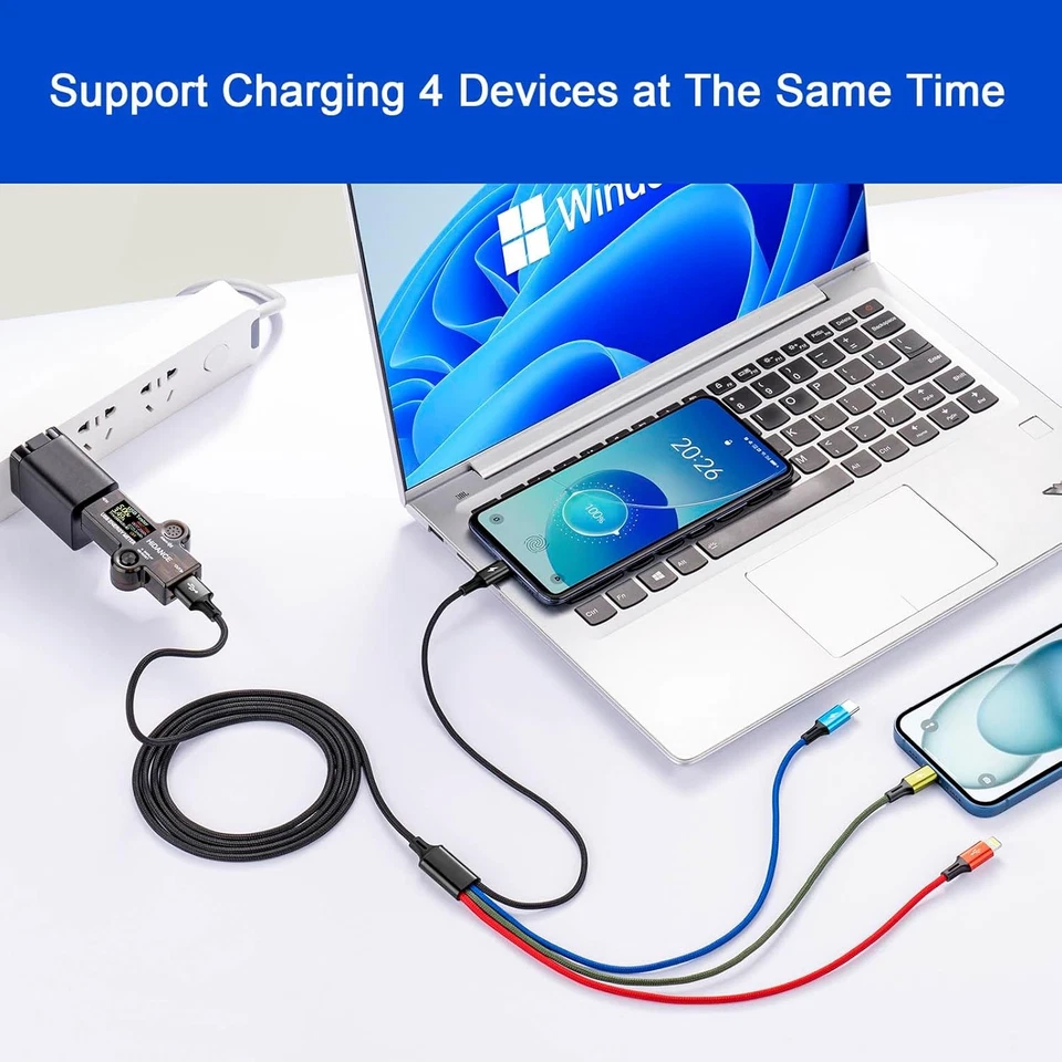 Cable de carga múltiple 3.5A cargador múltiple trenzado 4 en 1 negro  Foto 4 de 4