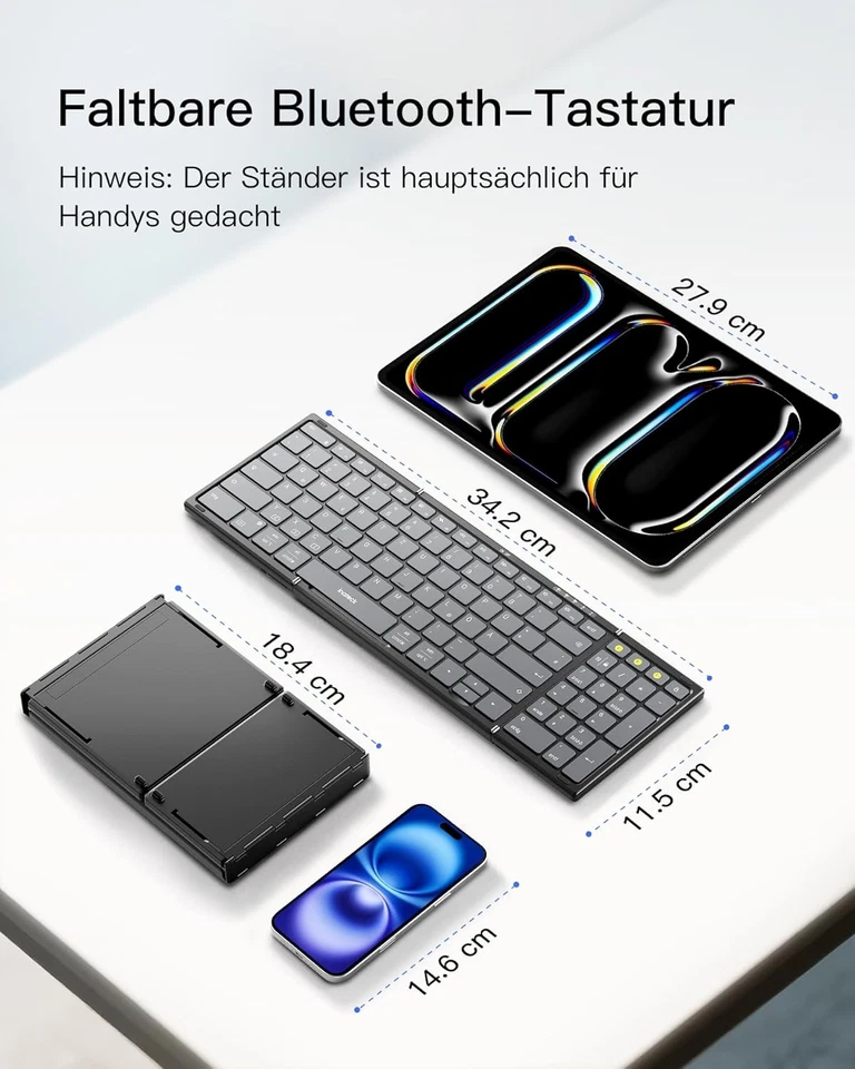 Inateck Faltbare Tastatur Kabellos,mit Ziffernblock 3 Kanälen,AI-Key,mit Ständer - Bild 2 von 4