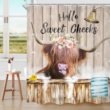 Farmhouse Highland Cow Shower Curtain Country Funny Western Cattle Bull Bathroom