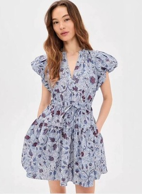 Women Ulla Johnson Cotton Floral Puff Sleeve Mini Dress 2-8