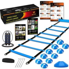 Speed Agility Training Set, Includes 1 Agility Ladder, 4 Steel Stakes, 1 Spor...