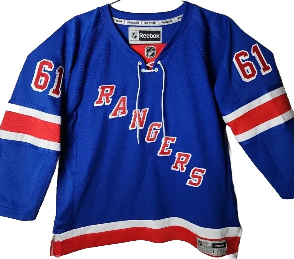 Camiseta deportiva Reebok Youth L New York Rangers Rick Nash #61 azul/rojo NHL Hocky Foto 3 de 4