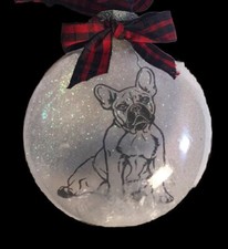 French Bulldog Holiday Christmas Tree  Floating  Ornament Snow Glitter