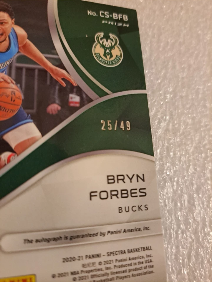 BRYN FORBES MILWAUKEE BUCKS AUTOGRAPHED #25/49 2020-21 PANINI CATALYSTS SPECTRA - Image 4 of 4