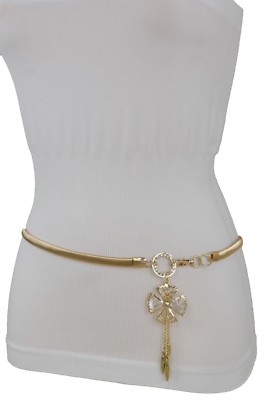 Produktbild von Damen Trendy Schmuck Gold Metall Kette Strukturiert Link Gürtel Schmal Bund XS M