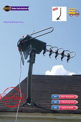 Efficient Outdoor HDTV Antenna Amplified 360 Rotation Digital HD 4K w Pole