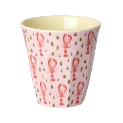 RICE Melamin Becher ''Pink Lobster Print'',  Two Tone Medium 9 x 9 cm, Hummer
