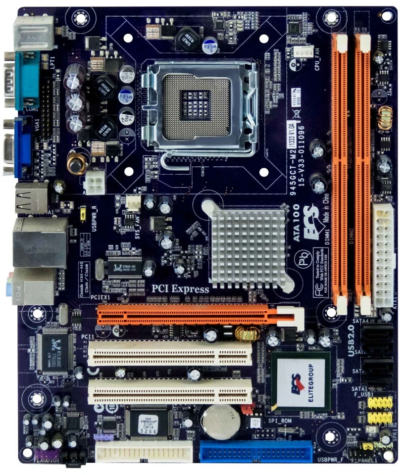 Ecs 945gct-M2/1333 V1.0a Lga775 2x Ddr2 Pcie 2x Pci Matx Mainboard - Image 2 of 2