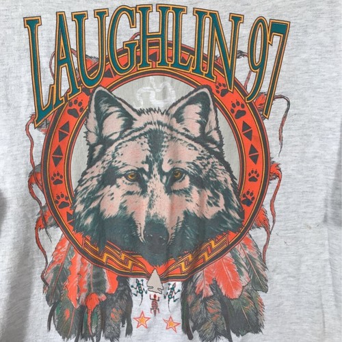 Laughlin 97 Bear Hanes Mens Beefy-T Graphic T-Shirt Gray Red Heathered Crew XL - Picture 2 of 6