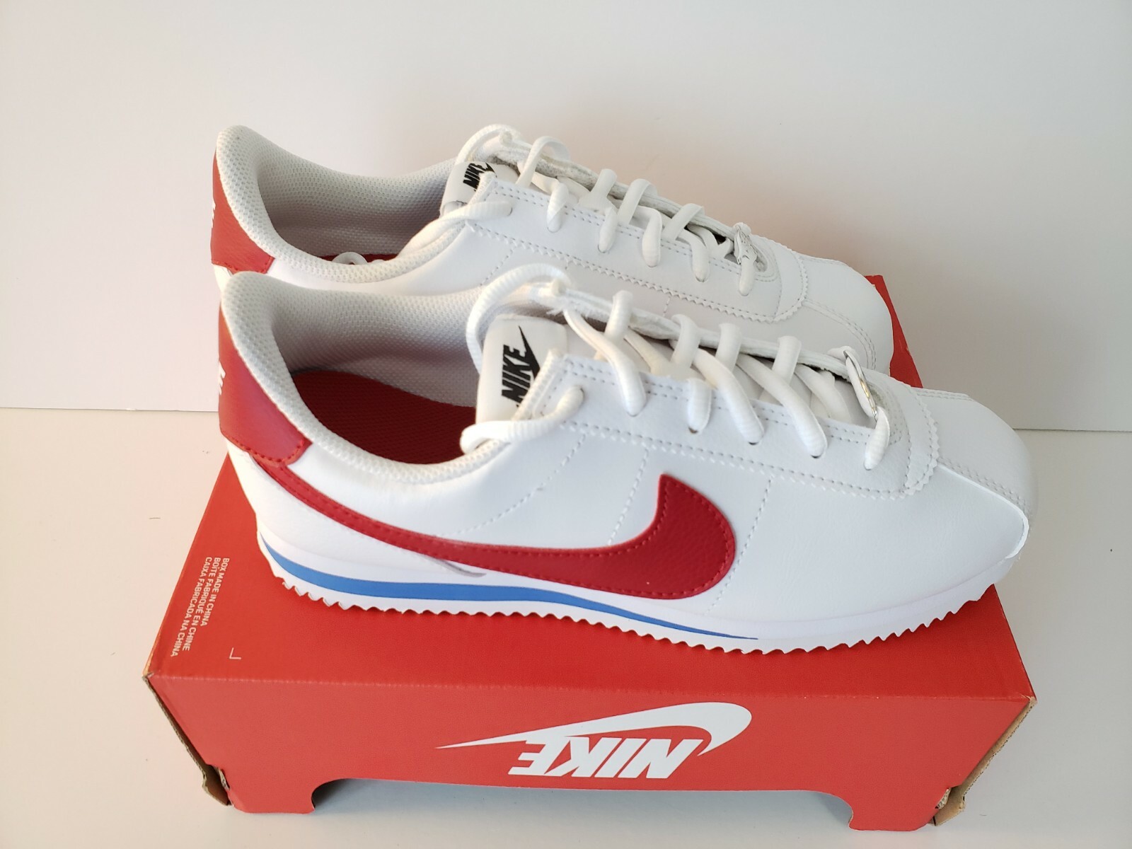 Escalera Invalidez Fuera Nike Cortez Basic SL Size 6.5Y / 8 Women&#039;s Forrest Gump 904764-103 Whi  Red Blue | eBay