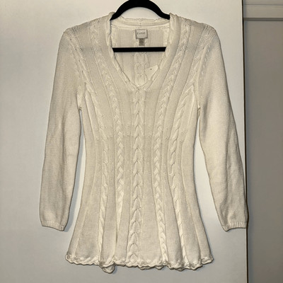 Cupio Cable Knit Ruffle Hem Wrist Length Sleeve Cream Sweater Medium NWT