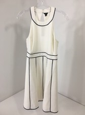ANN TAYLOR WOMENS PETITE PETER PIPED HALTER DRESS COLOR OFF WHITE/NAVY SZ 2P NWT