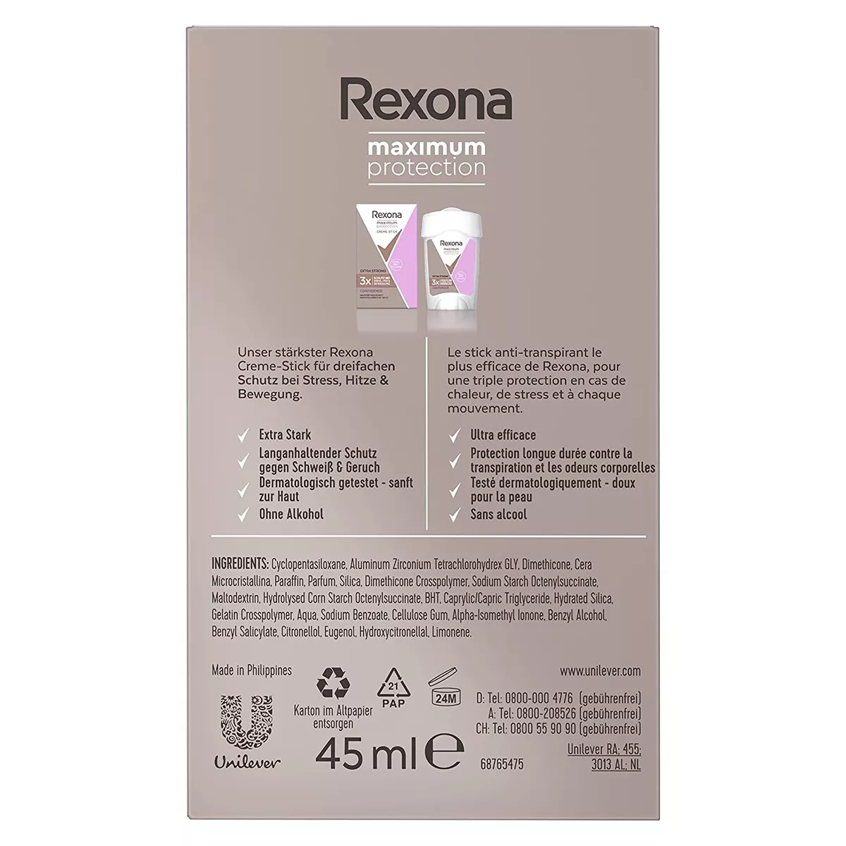 Rexona Maximum Protection Antiperspirant Deodorant Cream Confidence with  48-Hour Protection Against Strong Sweating and Body Odour 45 ml (Pack of 1)  Maximum Protection Confidence Women