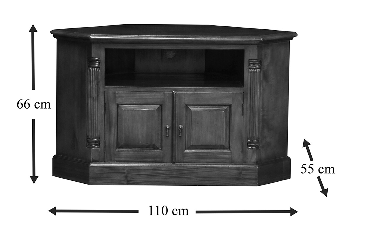 Mahogany Corner TV unit with flutted columns and Single Drawer solid