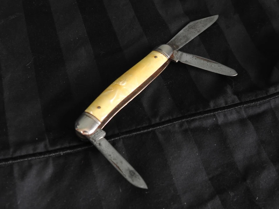 Navaja de Bolsillo Plegable Vintage Imperial EE. UU. 3 Hojas Mango Perla Blanca Foto 4 de 4