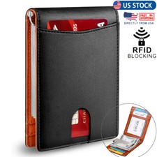 Slim Mens Wallet with Money Clip Leather RFID Blocking Bifold Credit Card Holder