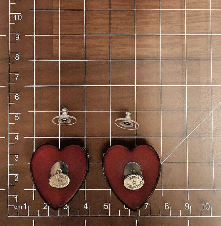 Tarina Tarantino earrings red hearts Lucite & Swarovski crystal black bow studs - Image 4 of 4