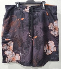 Joe Boxer Mens Black Orange Tropical Swim Trunks with Drawstring Size L