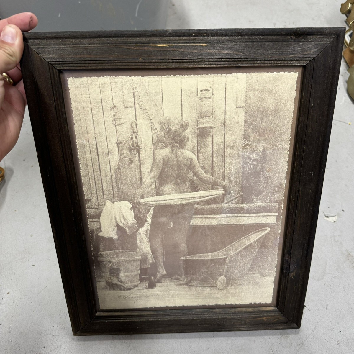 VTG Hendrickson Framed Print Bathing Woman With Peeping Old