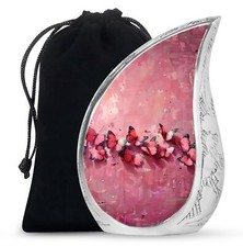 Pink Butterfly Cremation Memorial Urn For Ashes Adult Male - 10 Inch