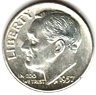 1957 ROOSEVELT DIME in BRILLIANT UNCIRCULATED CONDITION stk R-51