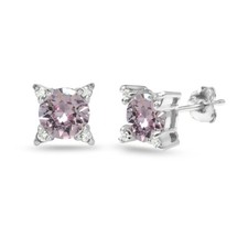 925 Silver Pink Studded Solitaire Stud Earrings Made with European Crystals