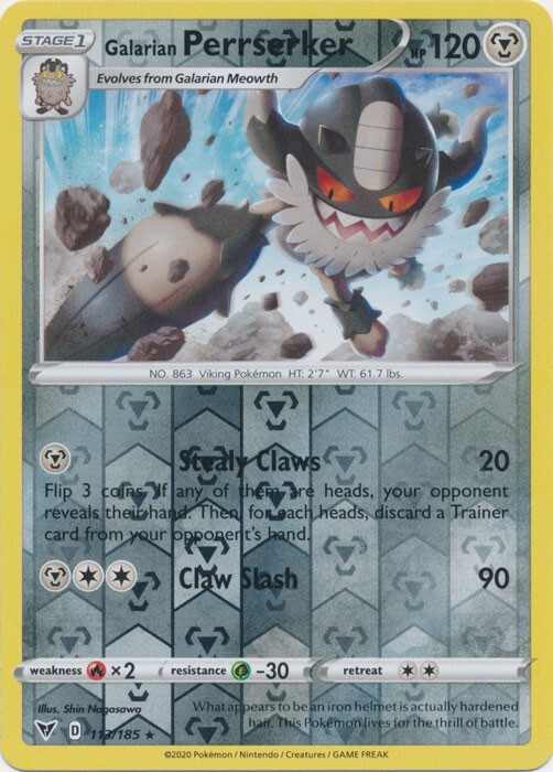 Reverse Holo Galarian Perrserker 113/185 Vivid Voltage Rare Pokemon TCG