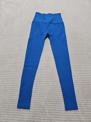 Riley 7 Leggings Womens XS Small Blue Ribbed High Rise Active Gym