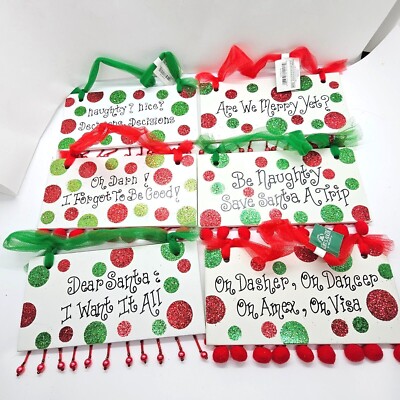 Christmas Ornament Wooden Sign Messages Naughty Nice Dear Santa Merry Amex Visa
