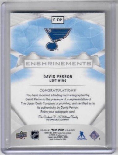 2020-21 The Cup David Perron Enshrinements Auto Card /99 St. Louis Blues - Picture 2 of 2