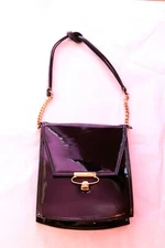 STYLECRAFT MIAMI BRAND VINTAGE BLACK PATENT LEATHER SHOULDER BAG