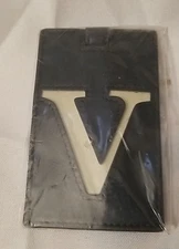 OKER Black Leather  Tag with Letter "V"  Buckle Strap New