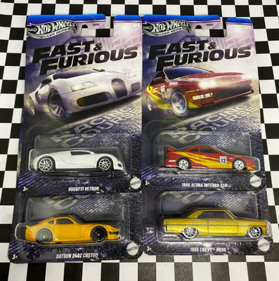 Hot Wheels Fast & Furious Racing Course Lot of 4 Bugatti,Acura,Datsun,Chevy 1/64