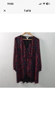 Cato Womens 18/20W 2X Dress Mini Black Woven Polyester Long Sleeve V-Neck