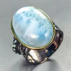 Handmade ring 28 ct Natural Larimar Ring 925 Sterling Silver Size 7 /R449160