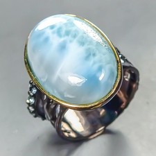 Handmade ring 28 ct Natural Larimar Ring 925 Sterling Silver Size 7 /R449160