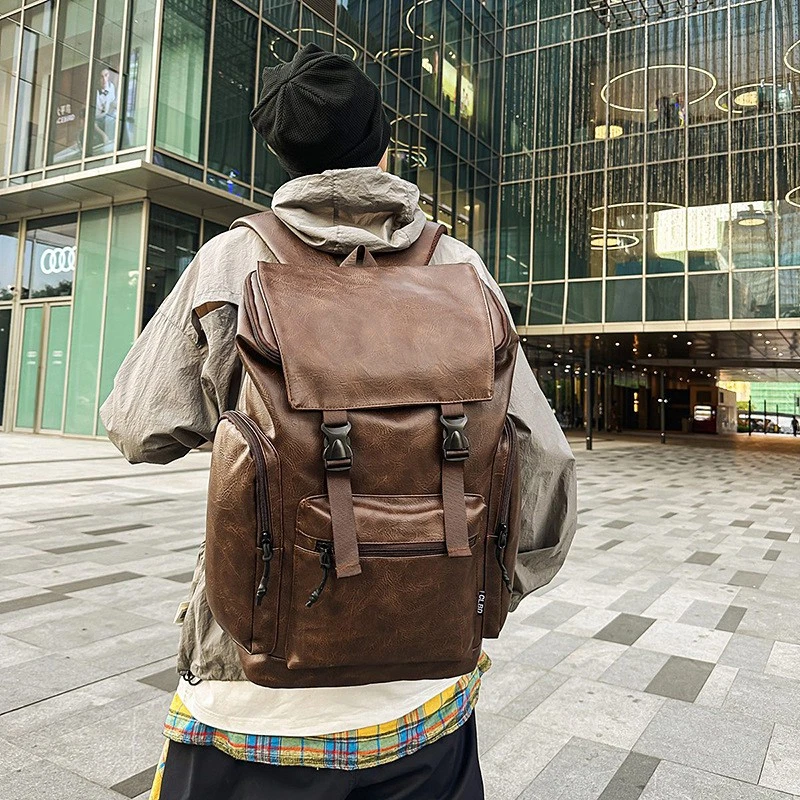 Retro Men's Leather Cowhide Women's Computer Backpack Frosted - Image 2 of 4