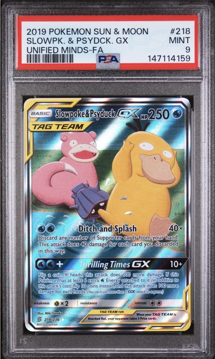 Pokemon 2019 Slowpoke & Psyduck GX 218/236 Full Art Unified Minds PSA 9