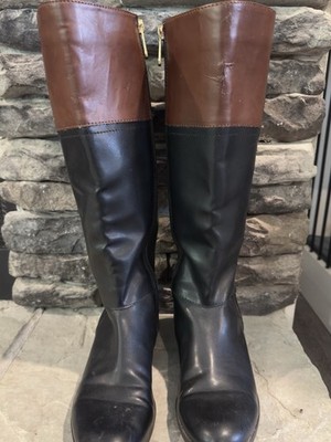 Tommy Hilfiger Knee High Riding Boots Black Brown Leather  display picture 1