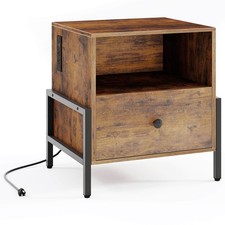 Nightstand with Charging Station Bedside Table with Storage Shelf Side Table