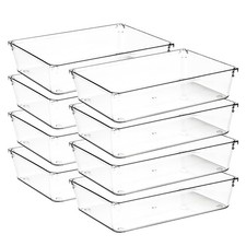 8 Pack Drawer Organizer - 6" X 9" Clear Acrylic Storage Bins with Non-Slip Pa...