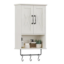 Farmhouse Medicine Cabinet Bathroom Wall with Adjustable Shelf Towel Bar 3 Hooks