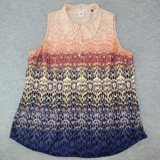 CAbi Blouse Tunic Top Sleeveless Multicolor Print Collared Buttons Womens XL