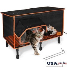 Heated Waterproof Outdoor Cat House W/ Insulation  Escape Door Winter New