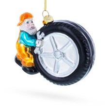 Skilled Tire Repair Mechanic Blown Glass Ornament