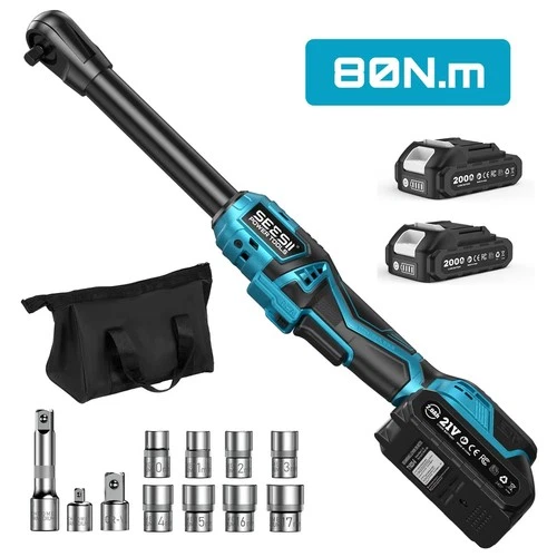Seesii Cordless Extended Electric Ratchet Wrench 3/8" Brushless 80NM 400RPM