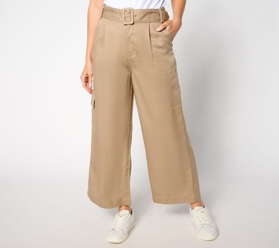 Studio Park x Amy Stran Petite Lyocell Twill Belted Crop Pant Stone 16 New