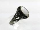 Vintage CL Sterling Silver Mother of Pearl Shell and Marcasite Ring Size 9 925