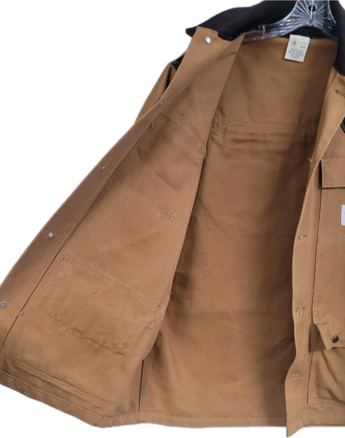 VINTAGE CARHARTT HUNTING JACKET CANVAS GAME POCKET CORDUROY COLLAR CU256 SZ LRG thumbnail 9